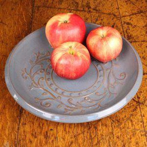 Grey Blue Botanic Pattern Pottery Deep Dish Tray